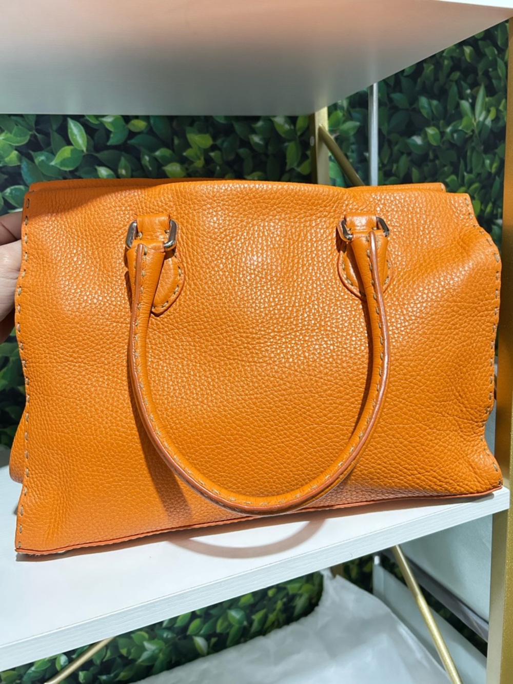 Fendi Selleria Orange Pebbled Leather Shoulder Bag